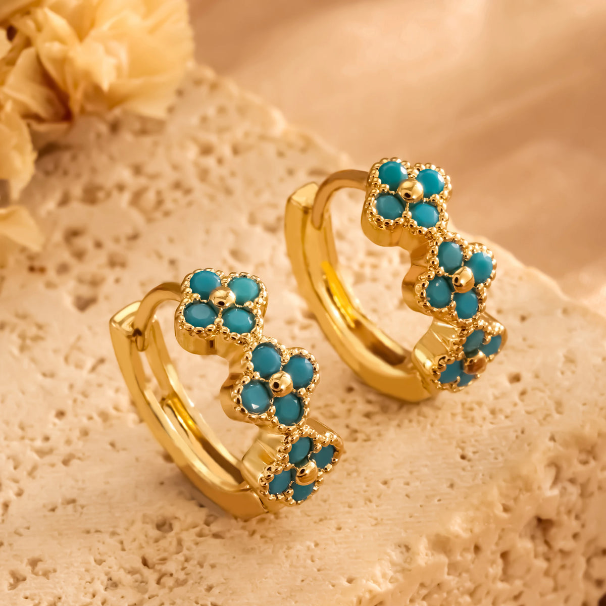 ZAKOL Luxury Turquoise Hoop Earrings for Women Temperament Gold Color Plated Micro-Intact Blue Zircon Party Ear Accessories