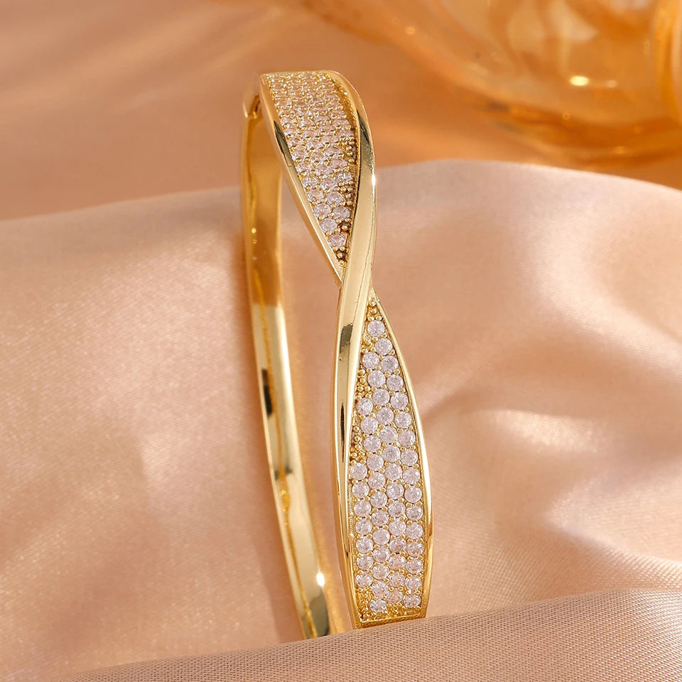 ZAKOL 4/1pcs Exquisite Bow Knot Design Charm Stackable Bracelet for Women Shining Zirconia Inlaid Bangles Jewelry Gift