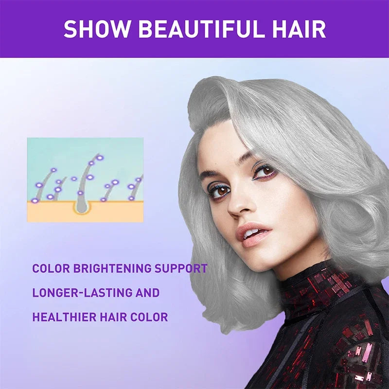 30ML Gray Color Fixing Hair Dye Shampoo Cover Gray Hair Fade Yellow After Bleach Hair Shampoo Non-irritating Purple Shampoo