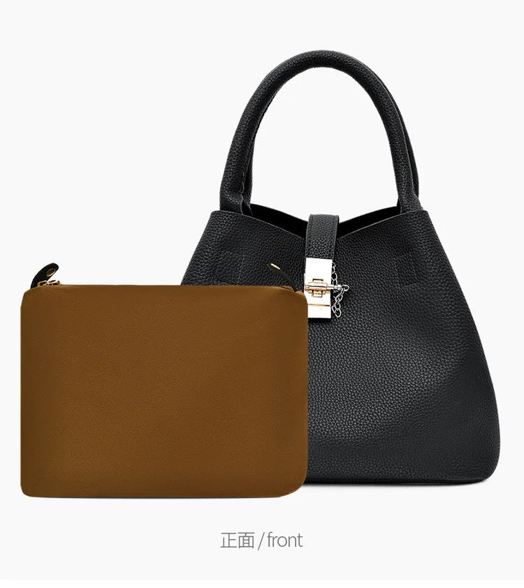 Women’s Large Capacity Shoulder & Crossbody Bag – Lychee Pattern PU Leather Bucket Style | حقيبة كتف وكروس نسائية كبيرة السعة – تصميم دلو من جلد صناعي بنقشة الليتشي