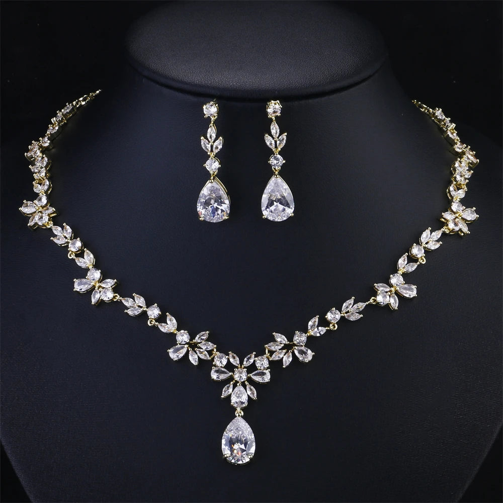 ZAKOL Brand Luxury AAA Zircon Earrings Necklace Jewelry Set Gorgeous Crystal Dubai Wedding Party Jewelry