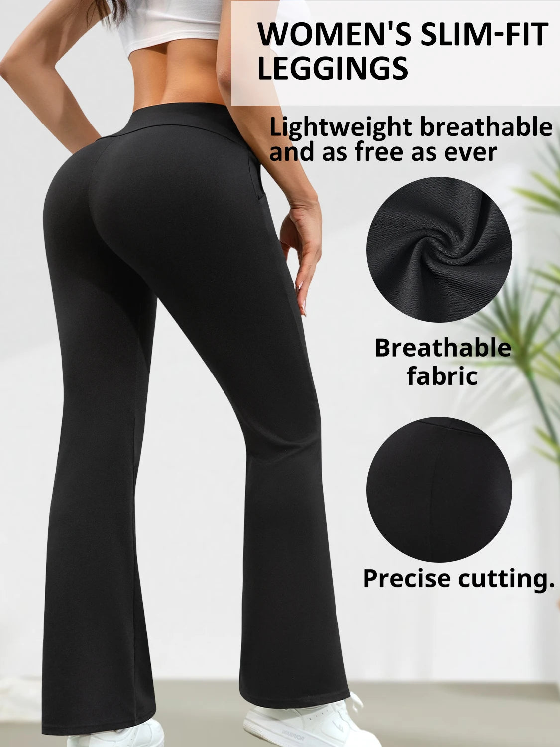 1PC Simple Black High Waist Women's Legging with Pockets Yoga Running Fitness Sporty Bell-bottoms Suitable for Spring and Autumn
