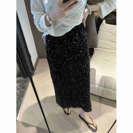 BKLD 2026 New Fashion High Waist Slimming Sequin Skirt Clothes For Women Sexy Back Split Elastic Straight Long Skirts Party