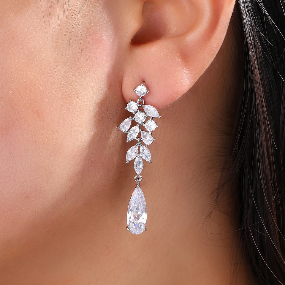 ZAKOL 9 Types Long Teardrop Shaped Cubic Zirconia Dangle Earrings for Women Gorgeous Sparkling CZ Bridal Earrings Jewelry Gifts