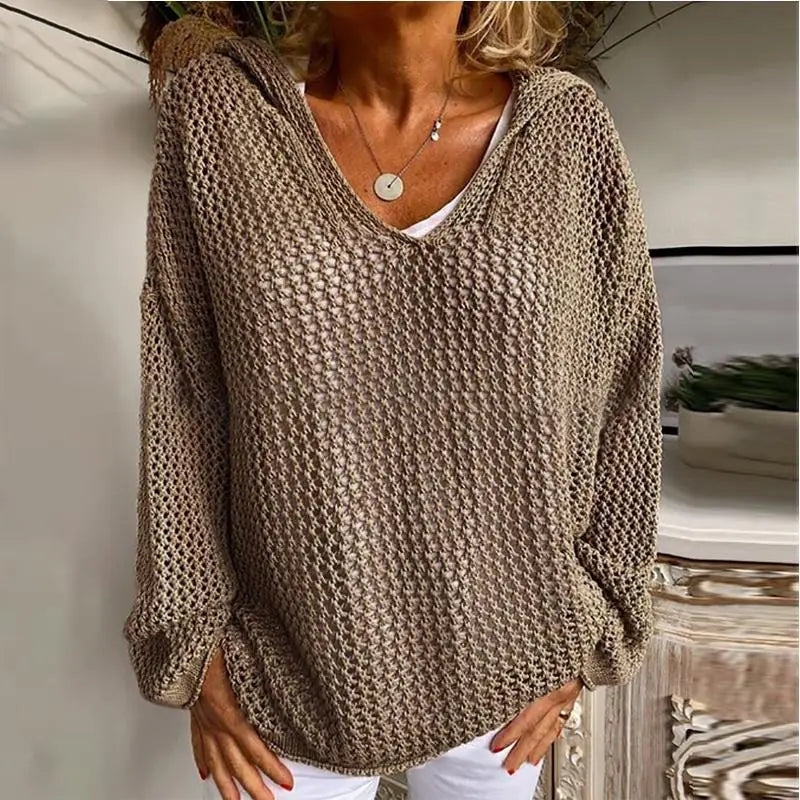 BKLD Loose T-Shirts Fashion Hooded Long Sleeve Tops Cover-Ups Clothes For Women Knitted Casual Top Tees Streetwear Solid Color