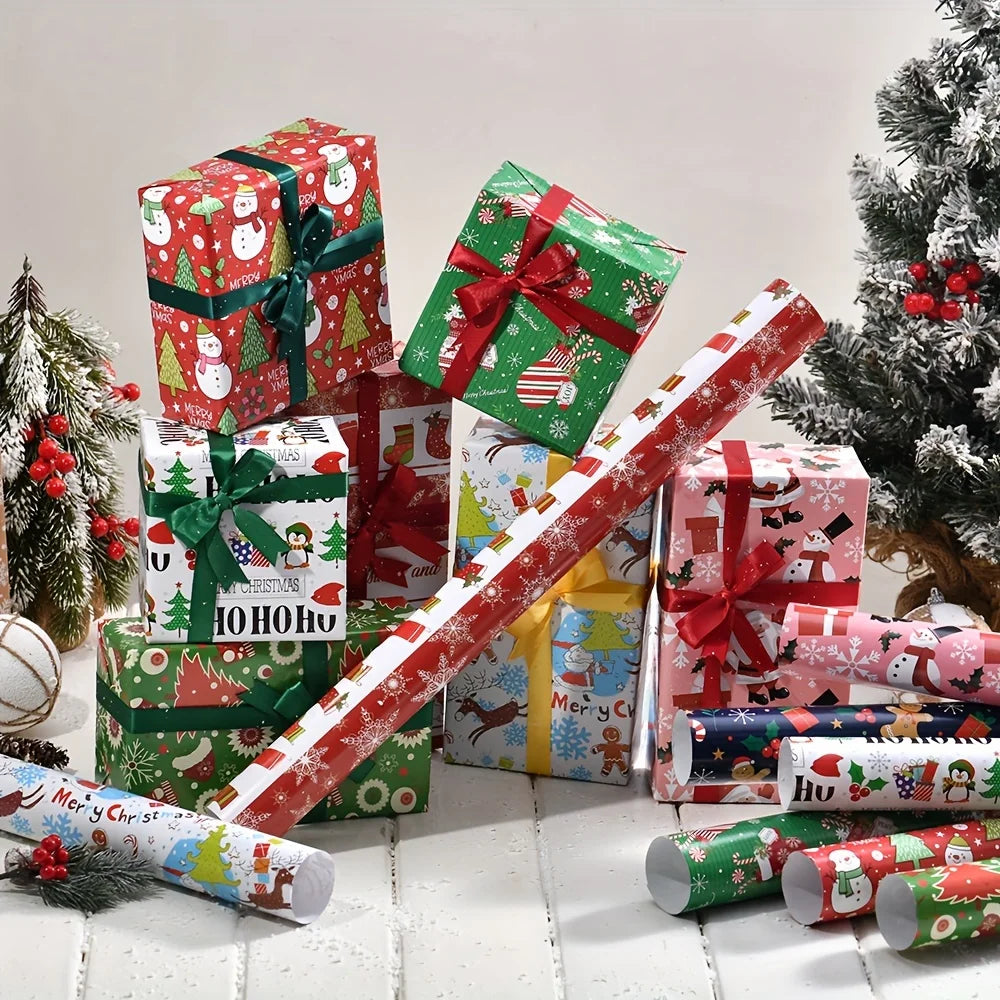 8-Pack Fashion 50x70cm Packaging Paper Snowman/Santa Claus Colorful Christmas Gift Packaging Craft DIY Gift Wrap Gift