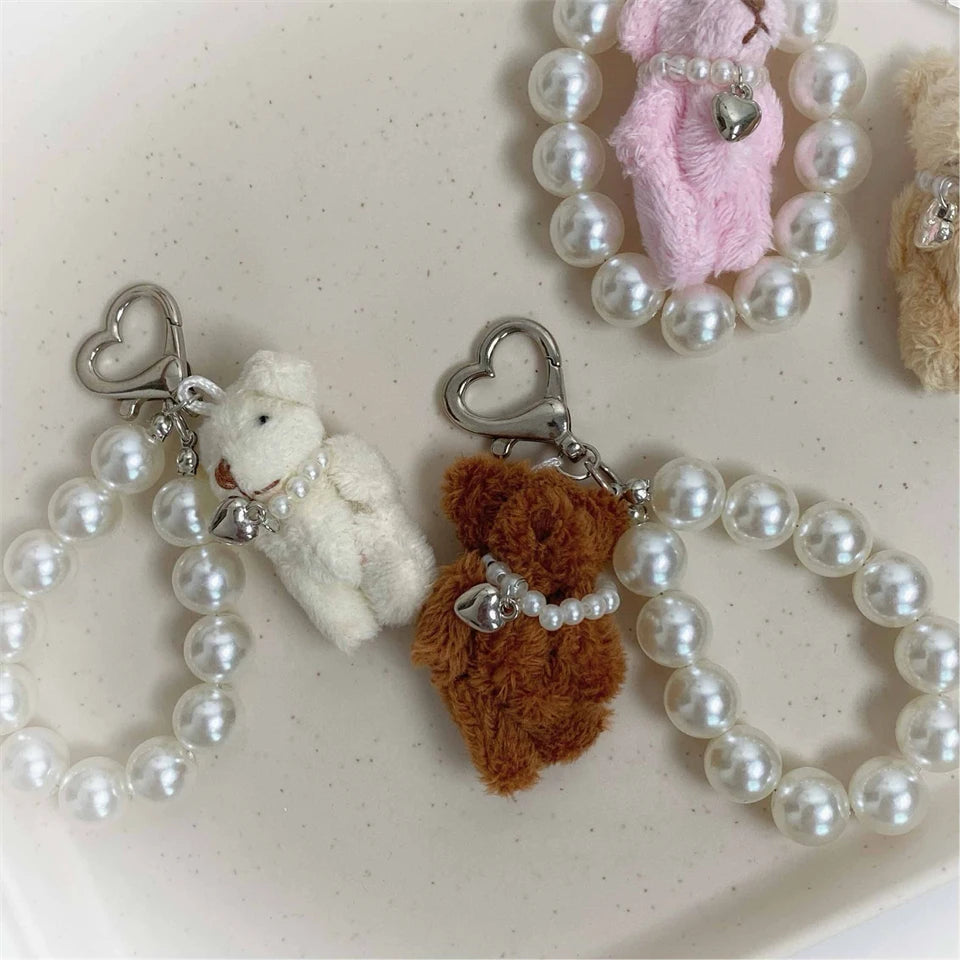 ZAKOL Korean Fashion Imitation Pearl Bear Doll Pendant Keychain Handbag Mobile Phone Accessories Gift for Women Girls