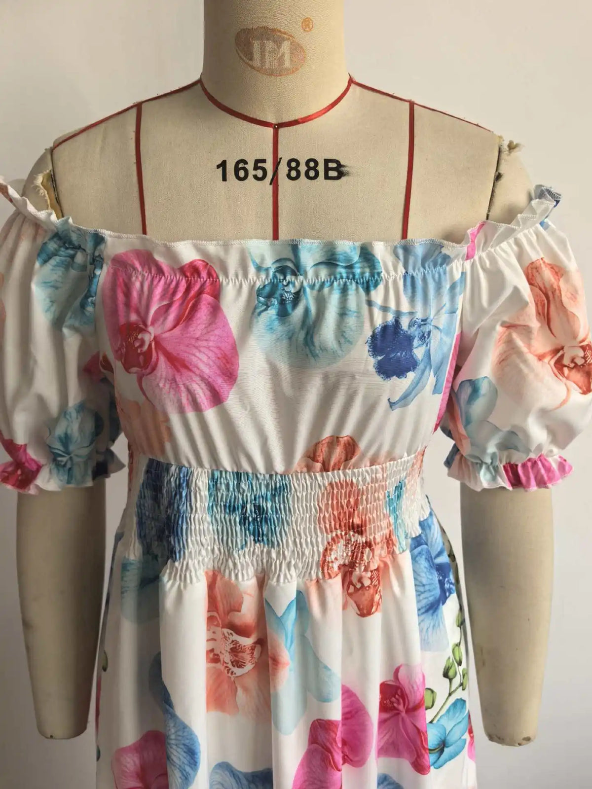 BKLD Women Clothing Summer Floral Print Dress Short Sleeve Square Collar Beach Holiday Outfits Waist Ruched Long Dresses Party