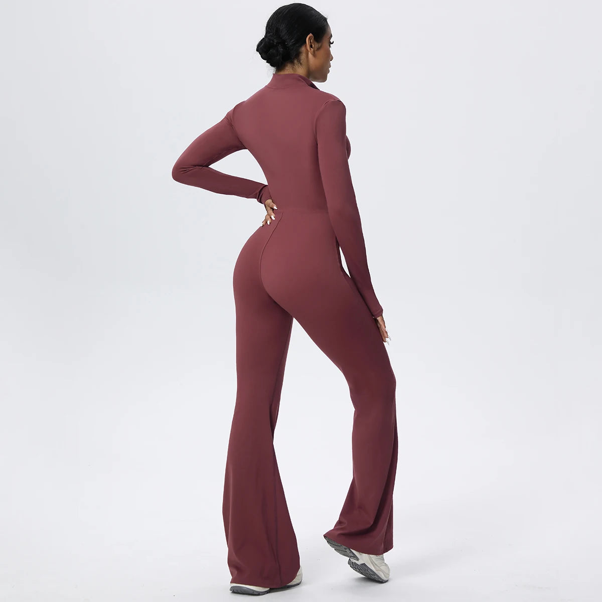 Woman's Fitness Yoga Bodysuit Solid Color Yoga Zipper Long Sleeves Trousers Gym High Strength Exercise Sports Bodysuit Leggings