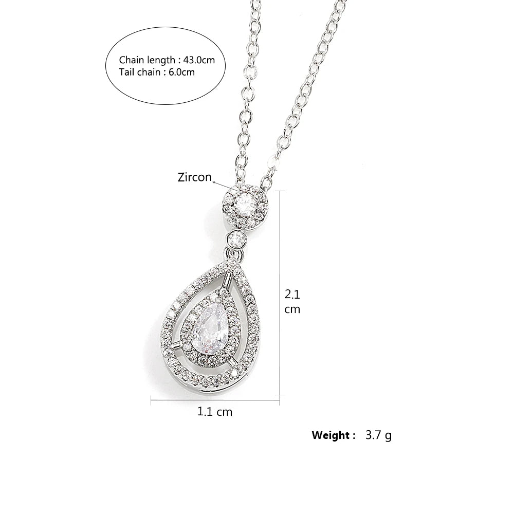 ZAKOL Simple Geometric Crystal White Zircon Pendant Necklace For Women Silver-Color Wedding Party Jewelry Gift With Box