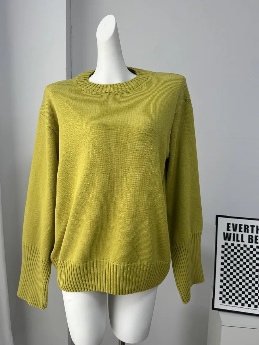 Women's Casual Solid Cotton Pullovers O-Neck Long Sleeve Warm Loose Knitted Top Female Autumn Winter Basic Soft Sweater