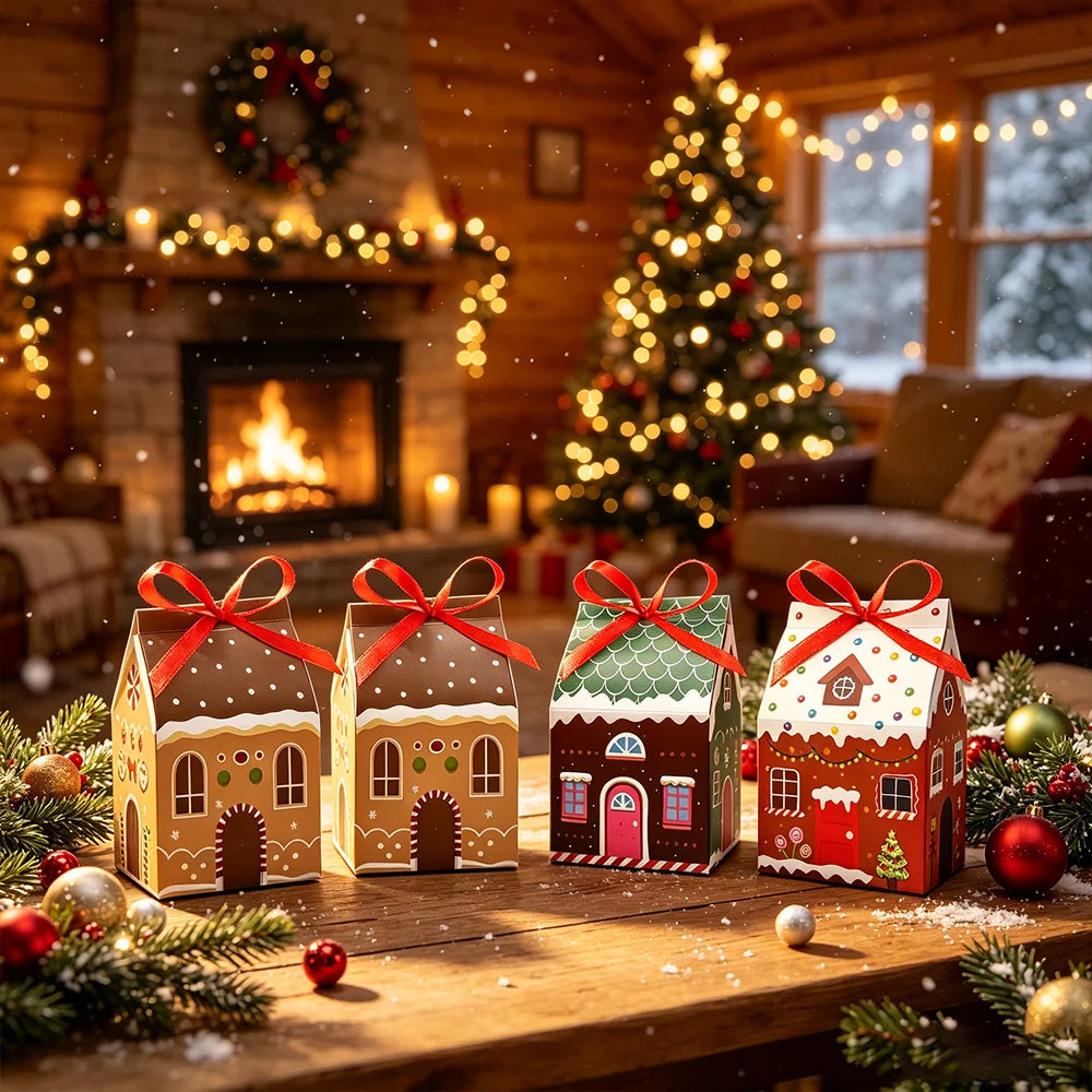24pcs Christmas Advent Calendar Gift Boxes House Shape Treat Box with Number Stickers Ribbon Present Packaging Boxes 