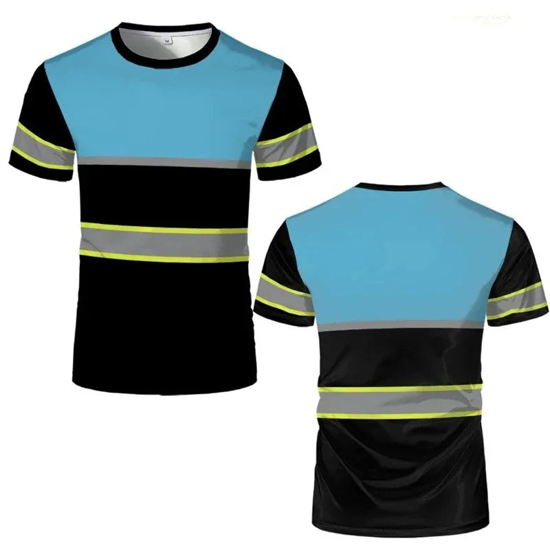 Simple Striped Safety Work T Shirt Casual Summer Short Sleeve with 3D Printed Pattern Suitable for Family Adults Kids Daily Wear