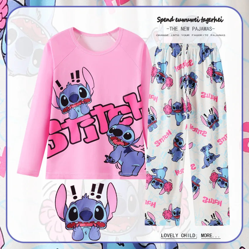 New Pajama Boys Girls Pajamas Set Stitch Clothing Sets Kids Long Sleeve +Pant 2Piece Children Home Clothing Girl Nightgown