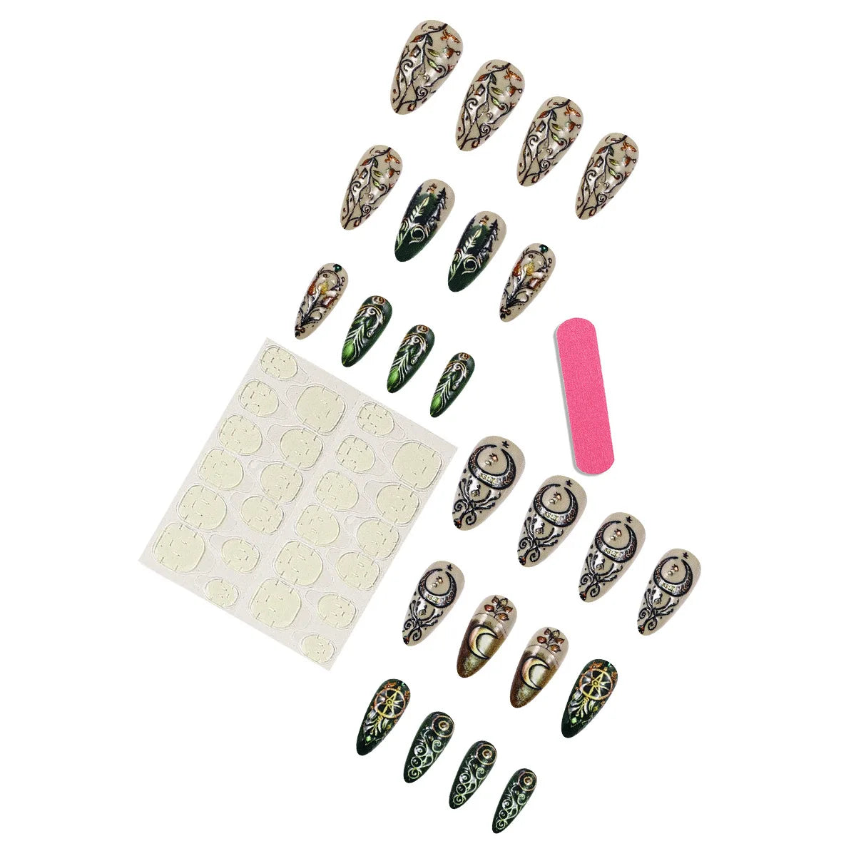 24pcs/set medium long fake nails square ballet nail tips glitters starry sky moon star feather design press on false nail art