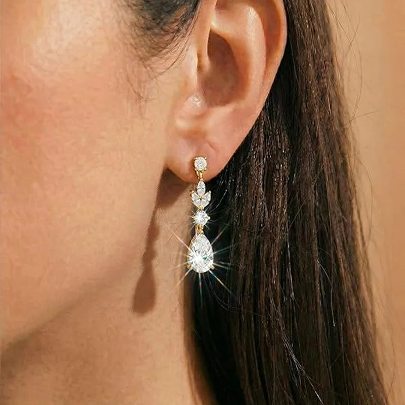 ZAKOL Fashion Trendy Water Drop AAA Cubic Zircon Leaf Dangle Earrings Shining Clear CZ Elegant Bridal Earring Jewelry