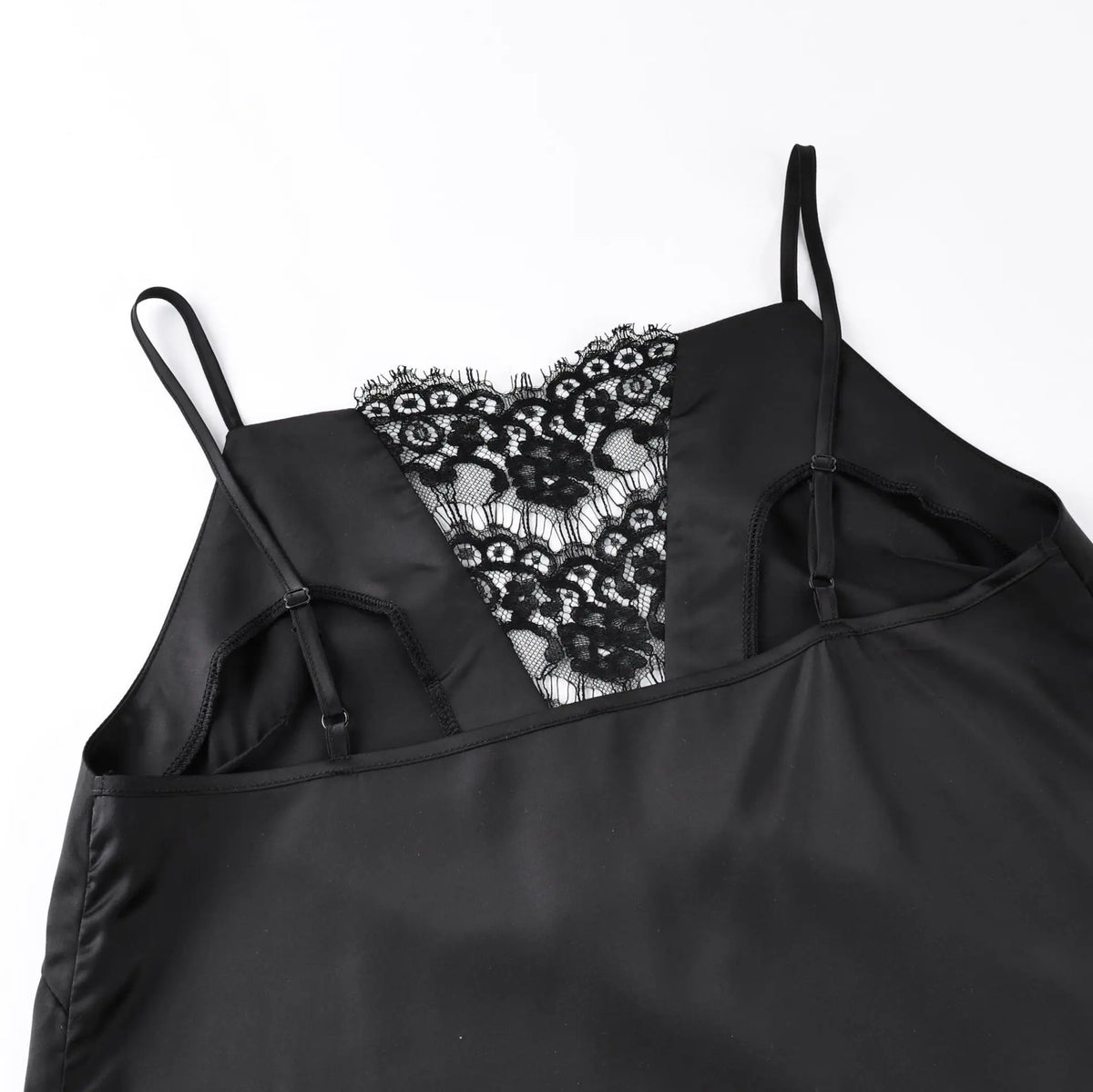 Women's Sexy Black Satin Slip Dress Patchwork Lace Hollow Out Sleeveless Dresses Party Club Ruffle Loose Backless Mini Dress