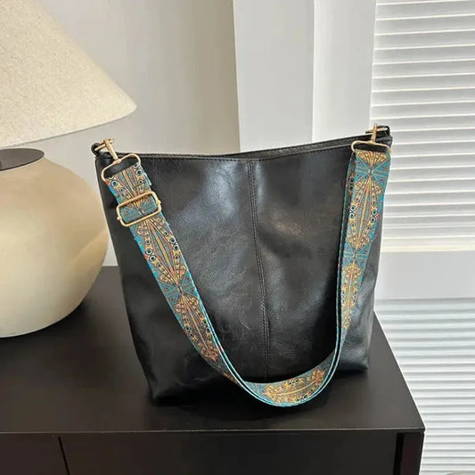 New high-end texture retro handbag bucket bag for men and women, large capacity crossbody bag