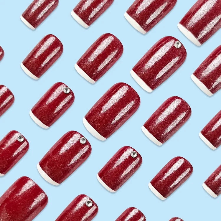 24Pcs Mid-length Fake Nails with Glue Wearable Glitter Press on Nail Detachable French Sweet Butterfly Acrylic Nail Manicure Tip