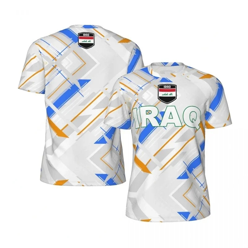 Mens Iraq Flag Print Football Jersey Fashion National Emblem Sports Shirt Plus Size Breathable Casual T Shirts