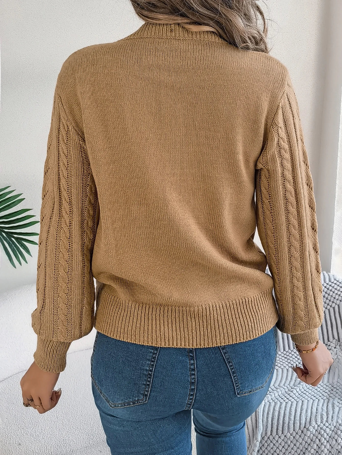 Autumn and Winter Casual Solid Color O-Neck Hollow Out Long Sleeved Pullover Sweater