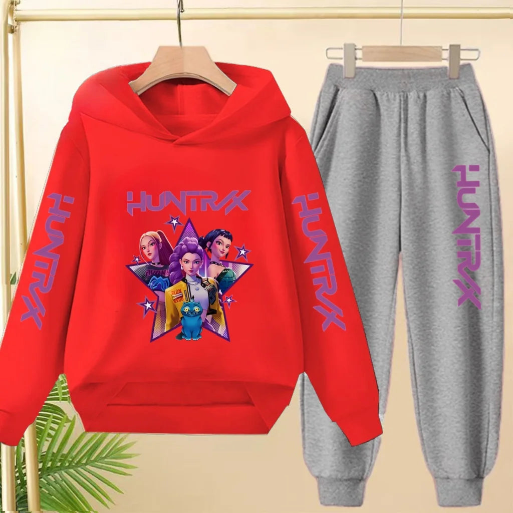 Kids Hot-selling Hoodie Golden Korean Wave Girl Group Cartoon Sweatshirts+Pants Boys Girls Toddler Sports Top 3-12Yrs Casual Set