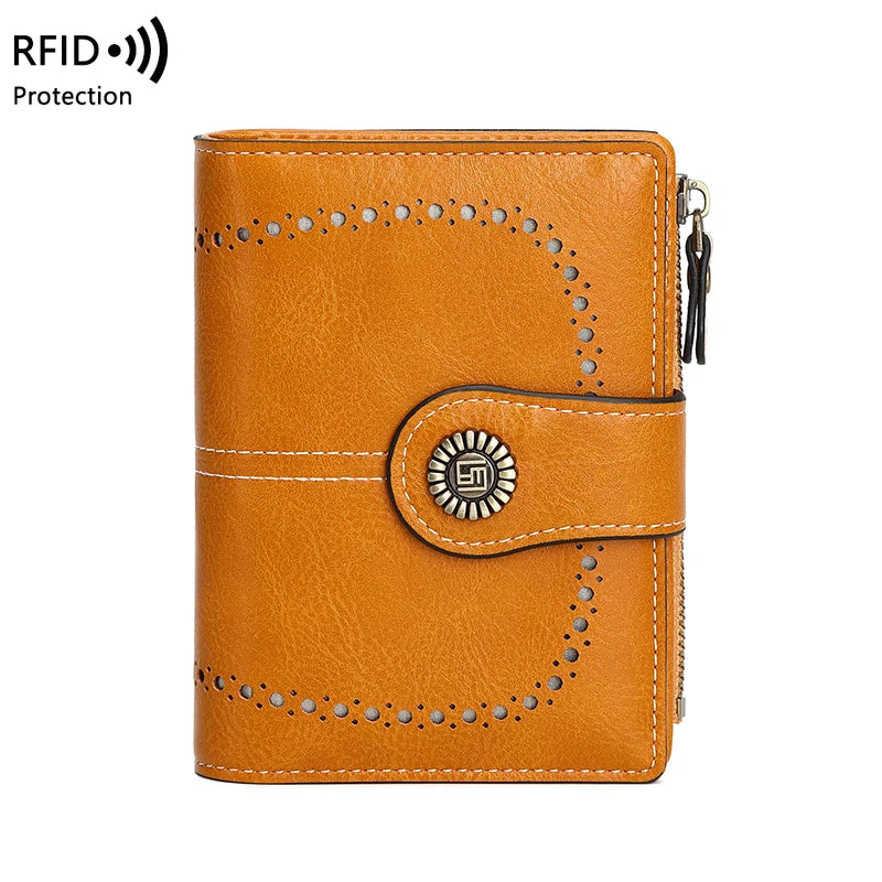 RFID Anti-Theft Retro Wallet for Women, Multi-Card Zipper, Zipper Buckle, Fashion Coin Wallet, Multi-functional Short Wallet
