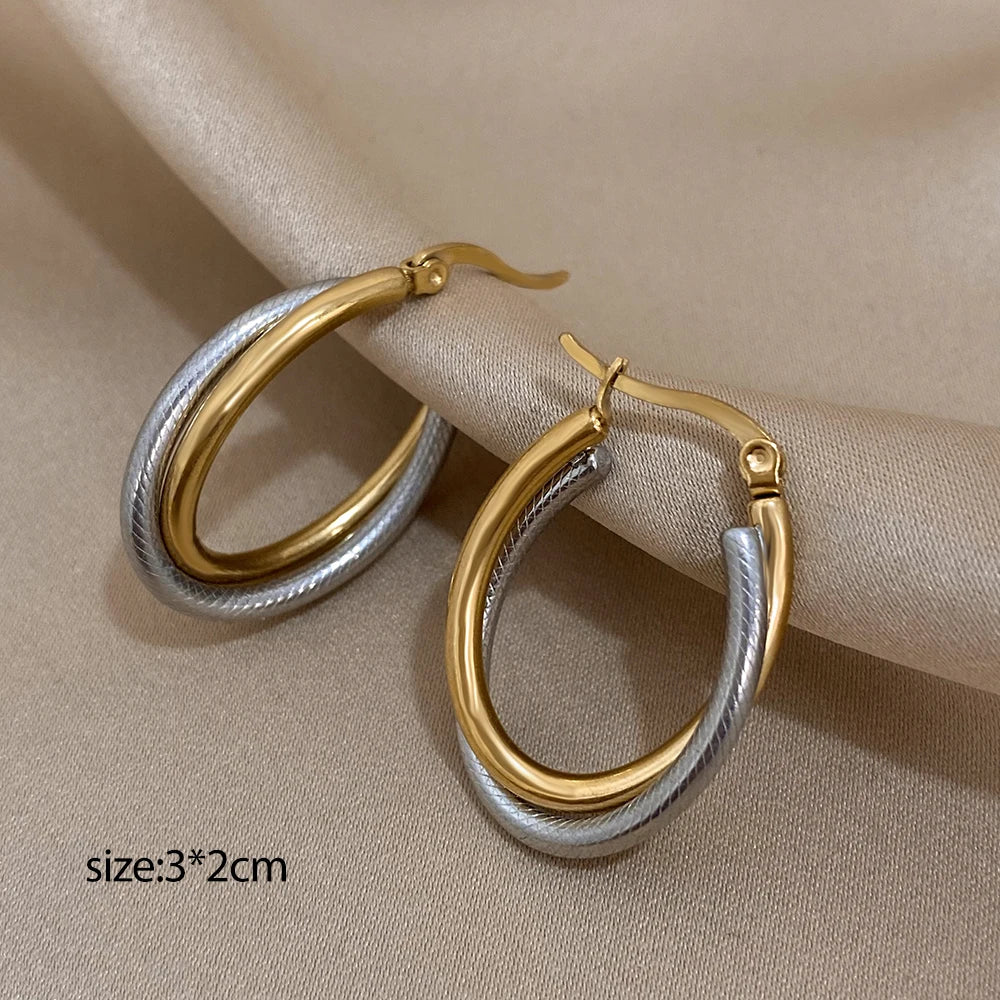 Flashbuy Trend Stainless Steel Golden Twist Hoop Earrings For Women Party Jewelry Teen Gift