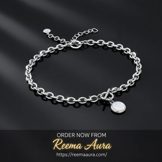 Flashbuy Trendy White Round Pendant Necklace for Women Girls Statement Silver Color Thick Chain Necklace Fashion Jewelry