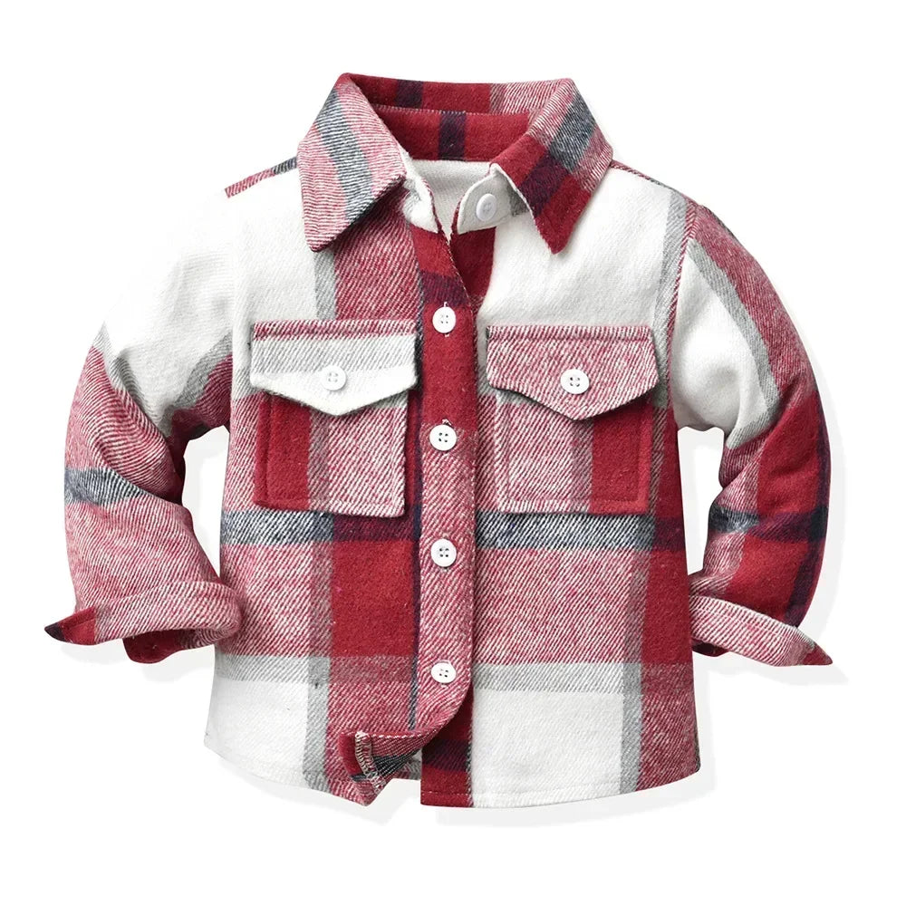 Children's Autumn Plaid Long Sleeved Shirt Brother & Sister Shirt Cotton College Style Thickened Shirt Boys Shirts Girls Blouse