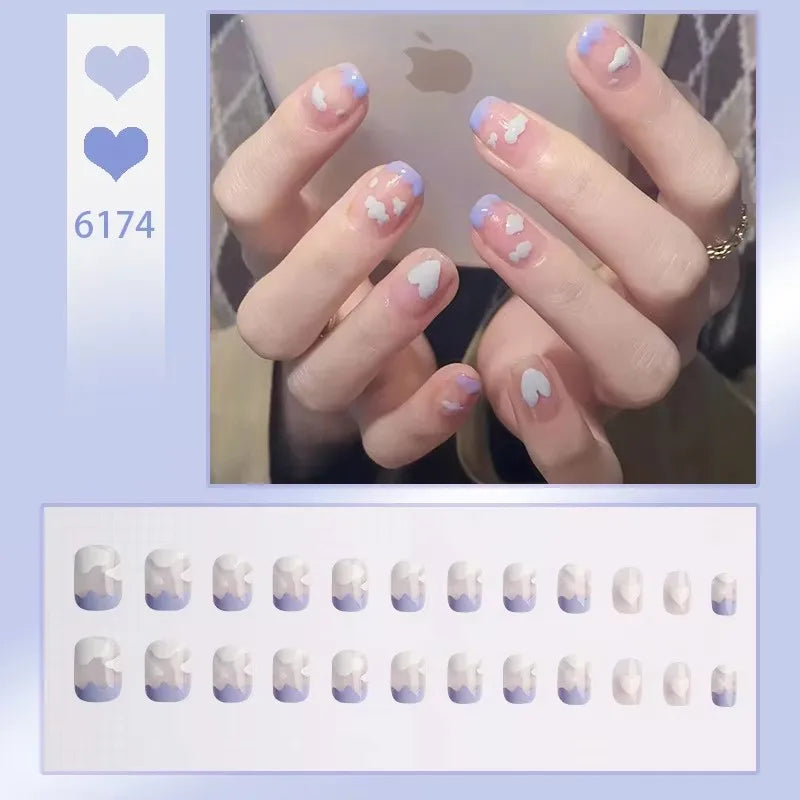 24pcs Square Stick-on Nails Set Goldfish Nail Tips Cheap Nail Seal Summer Beautiful false Nails Wholesale Holiday Press on Nails