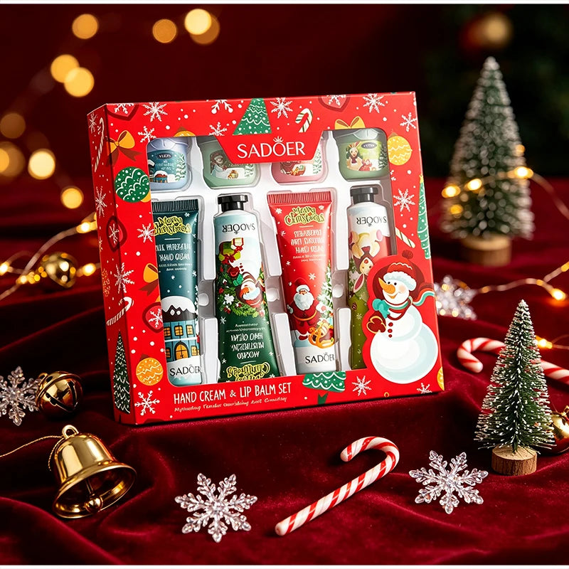 Hand Cream + Lip Balm Set Moisturizing And Non Greasy Reduce Finelines Gentle Care For Dryness Skin Christmas Gift Box