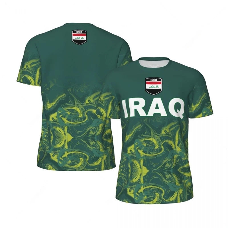 Mens Iraq Flag Print Football Jersey Fashion National Emblem Sports Shirt Plus Size Breathable Casual T Shirts
