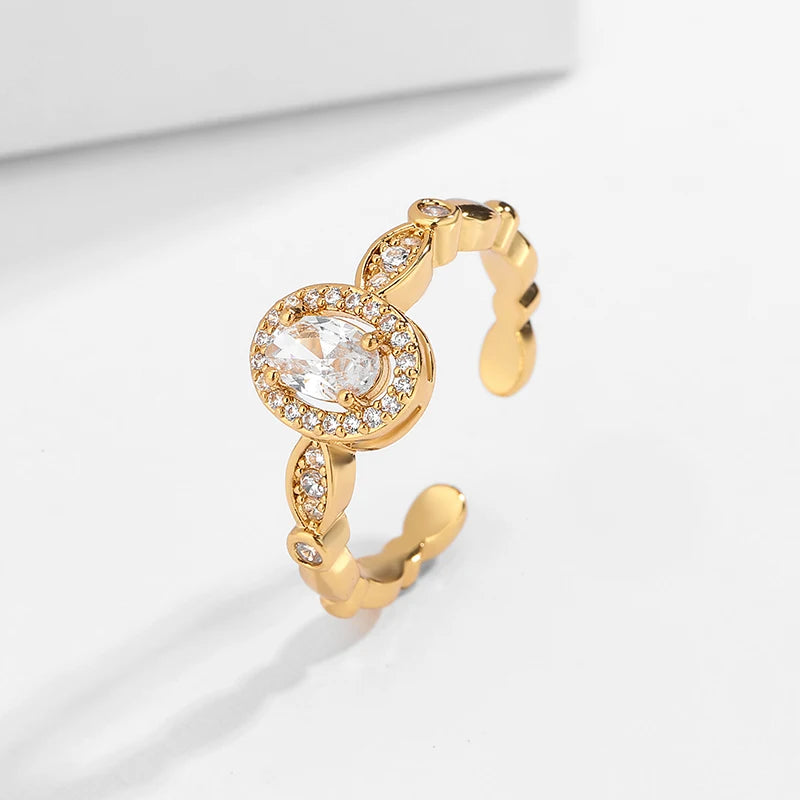 ZAKOL 5 Styles Golden Gorgeous Zircon Open Rings for Women Shining Geometric Crystal CZ Engagement Proposal Ring Gift