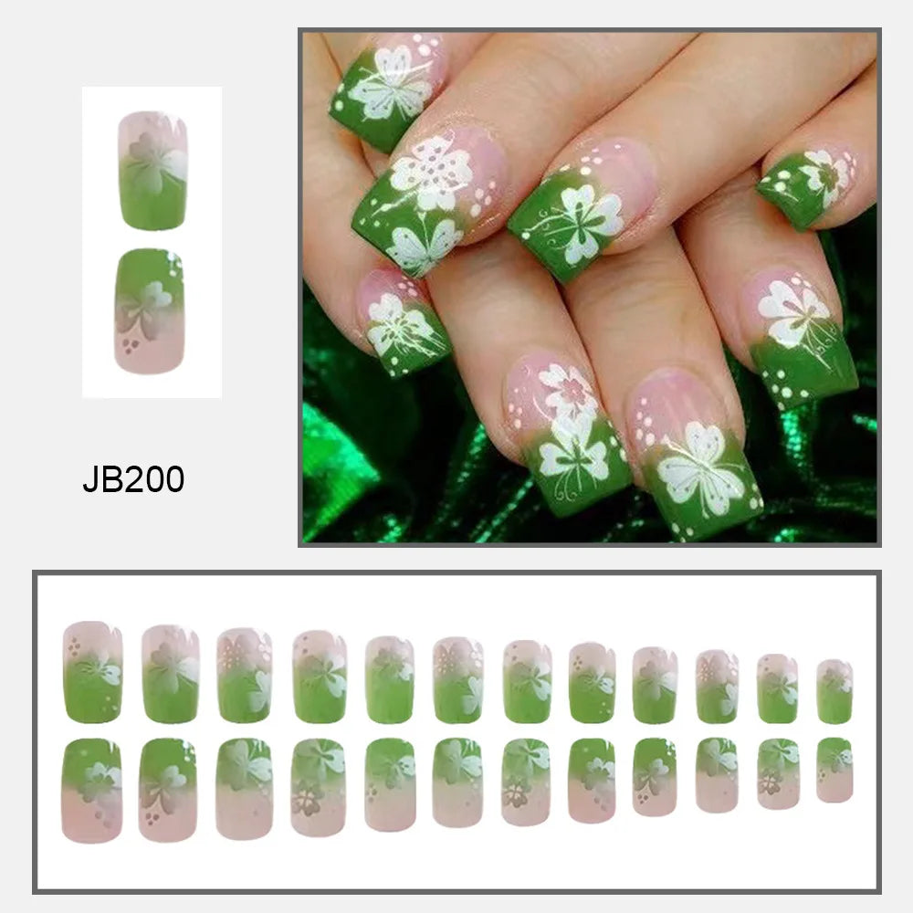 24pcs Square Stick-on Nails Set Goldfish Nail Tips Cheap Nail Seal Summer Beautiful false Nails Wholesale Holiday Press on Nails