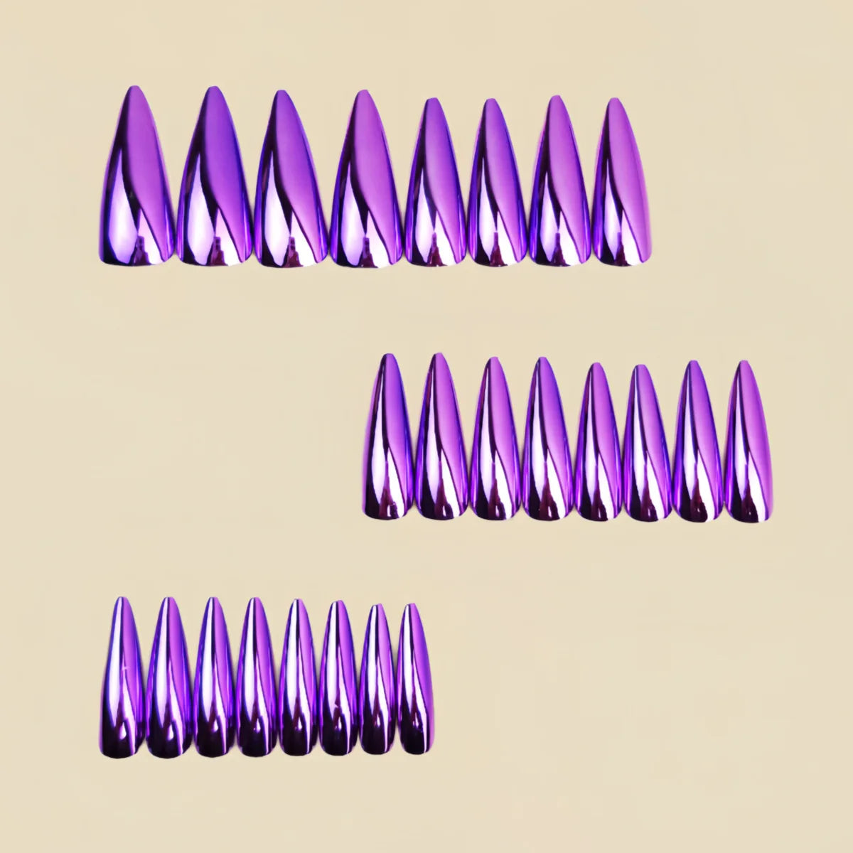 Medium long fake nails for women glossy Holographic Plated Purple waterdrop shape full cover reusable press on Artificial nails