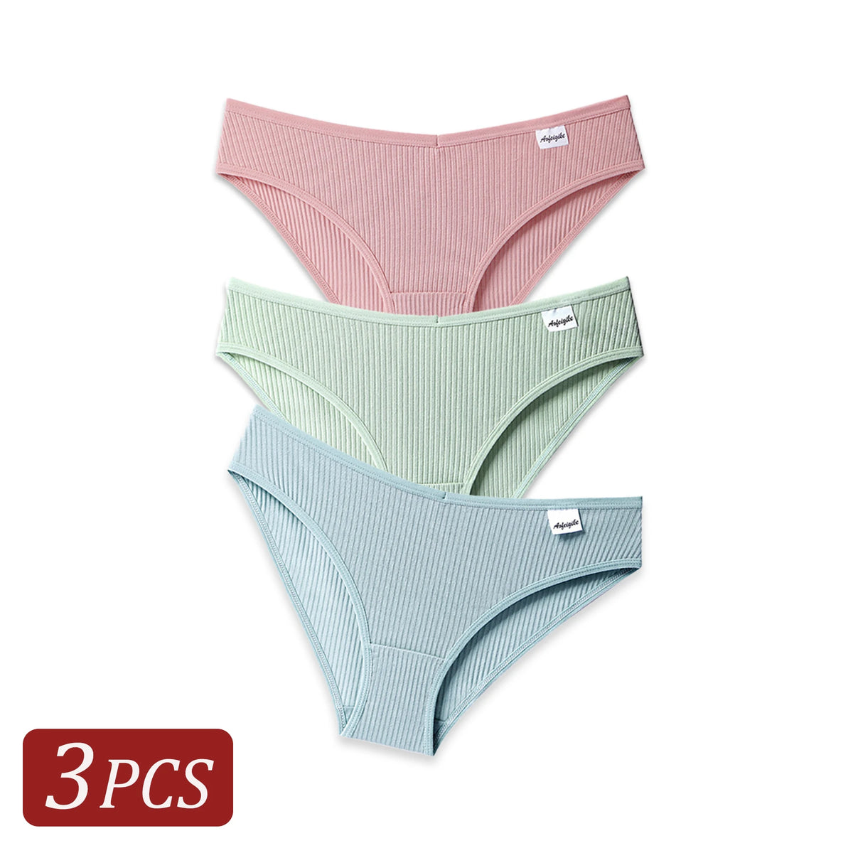3PCS Women Cotton Panties Underwear Fresh Style Solid Color Striped Underpants Girls Comfortable Breathable Briefs Lingerie