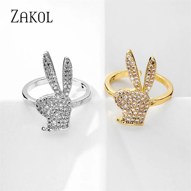 خواتم زاكول المفتوحة اللطيفة على شكل أرنب للنساء، بلون ذهبي أبيض عصري، مجوهرات حفلات موديل 2023 الجديد