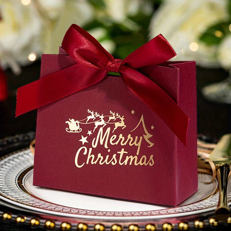 12pcs Elegant Christmas Gift Bags - Deep Brown,with Merry Christmas Script - Festive Packaging for Presents,Party Decorations