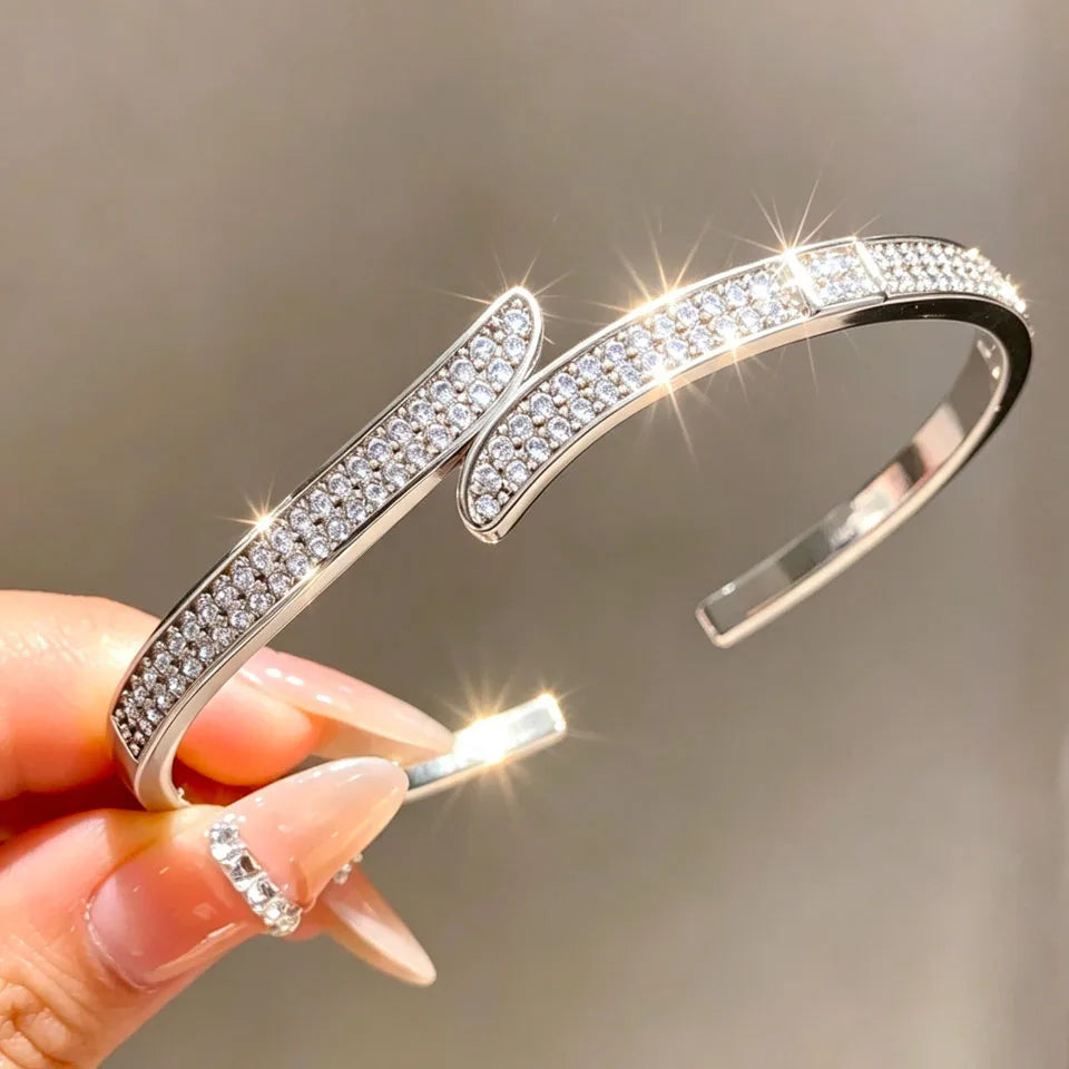 ZAKOL 1pc Elegant Gorgeous Full CZ Inlaid Cuff Bracelet Bangle for Women Shiny Cubic Zirconia Wedding Party Jewelry