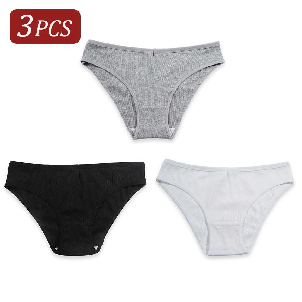 3PCS/Set Classic Cotton Panties for Women Girls Low Waist Solid Color Simple Briefs Female Lingerie Comfortable Breathable S-XXL