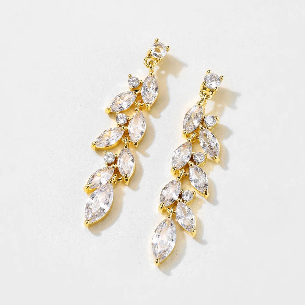 ZAKOL 2023 New Shiny Marquise Leaf Zircon Bridal Earrings AAA Cubic Zirconia Charming Design Drop Earring for Women Wedding