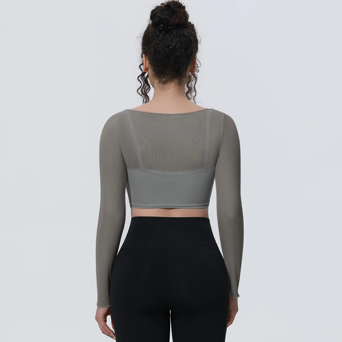 Woman Sports Yoga Long Sleeves Workout Top Solid Color False Two-piece Mesh Running Shirts with Chest Pad Summer Long Sleeves