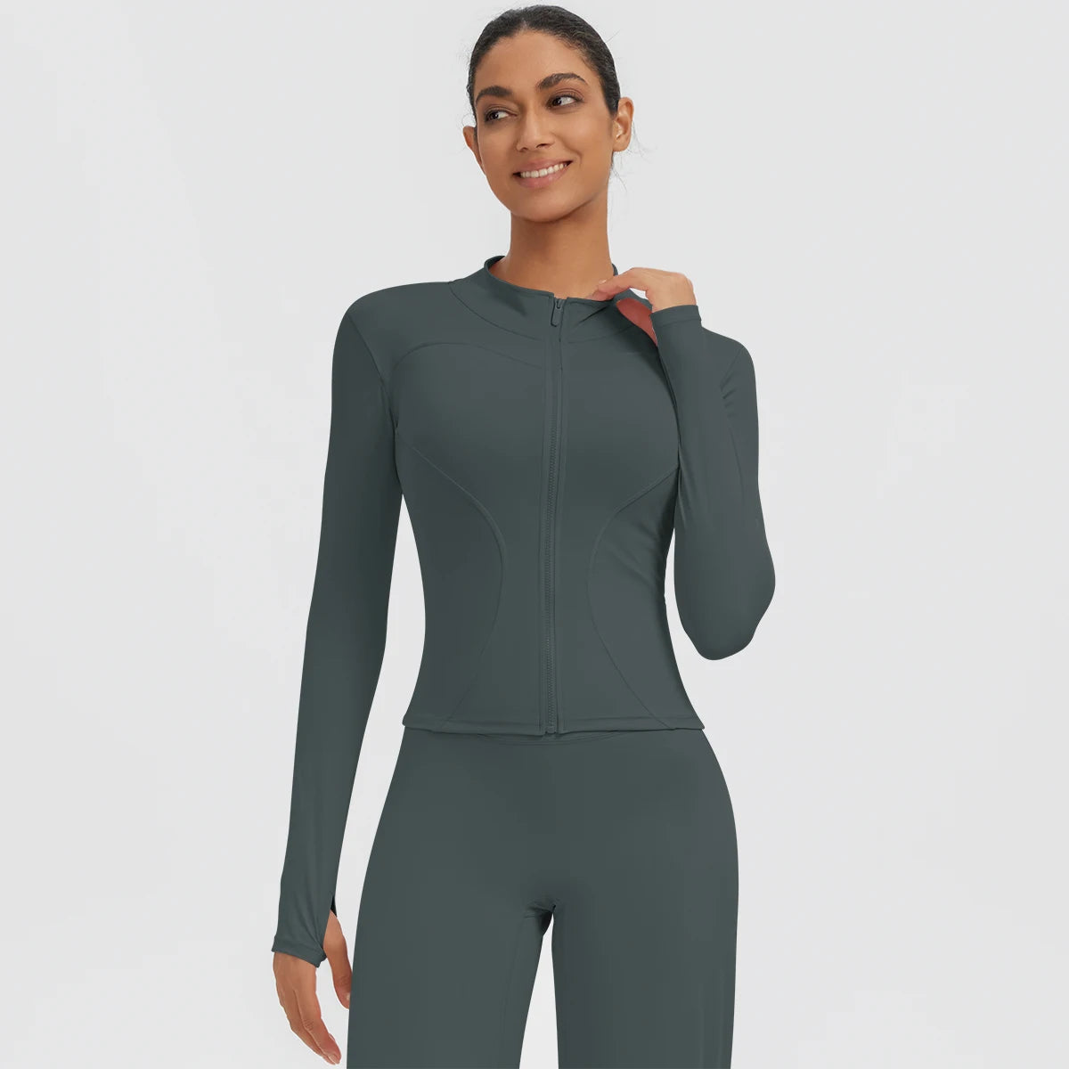 New Women's Stand-Up Collar Yoga Jacket Summer Fitness Sports Solid Color Workout Top Yoga Zipper Long Sleeves Sports Top Coat