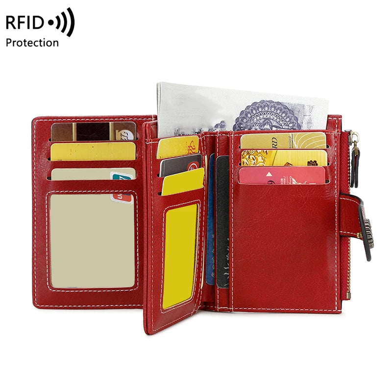 RFID Anti-Theft Retro Wallet for Women, Multi-Card Zipper, Zipper Buckle, Fashion Coin Wallet, Multi-functional Short Wallet