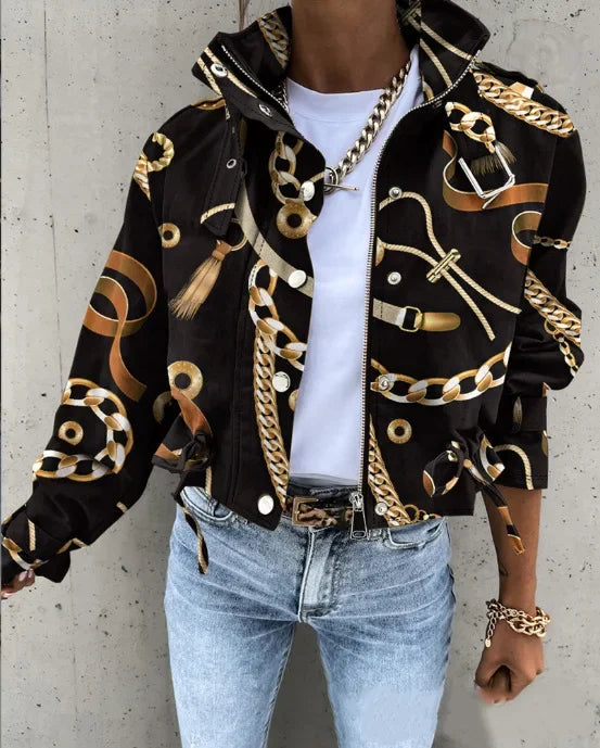 Women Cropped Cargo Jacket Stand Collar Zip Button Long Sleeve Coat Multi Pocket Drawstring Streetwear Casual Short Outerwear