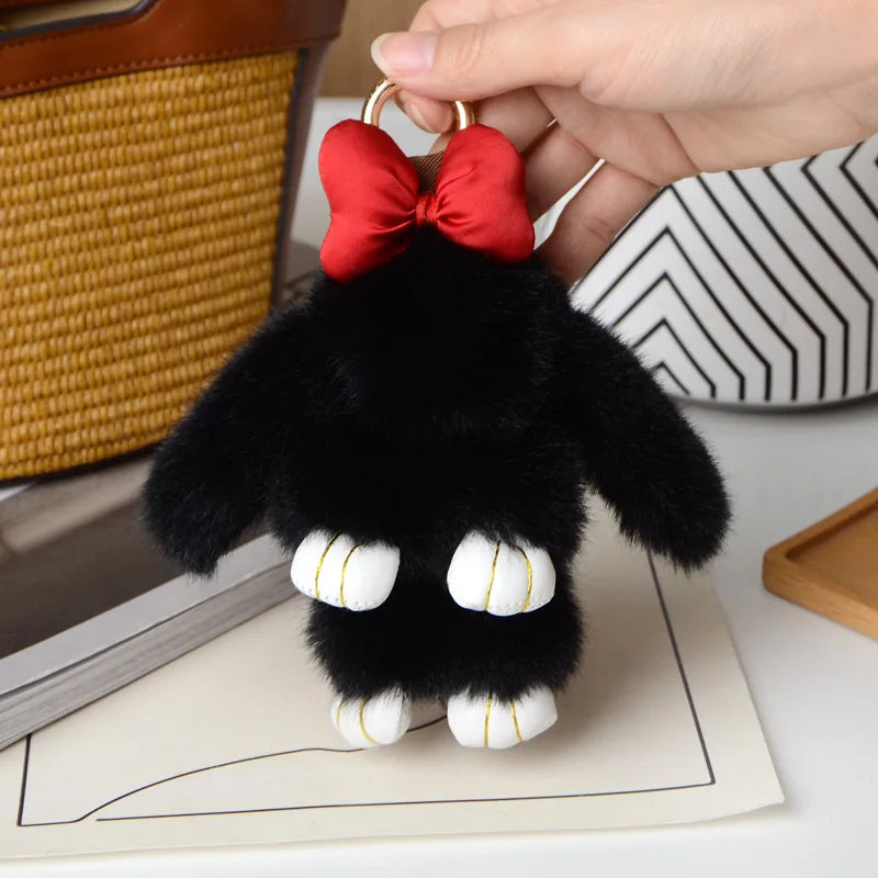 ZAKOL New Mini Rabbit Hair Bow Pendant Bag Strap Car Key Chain Cute Bunny Couple Pendant Cute Keychain Key Chains