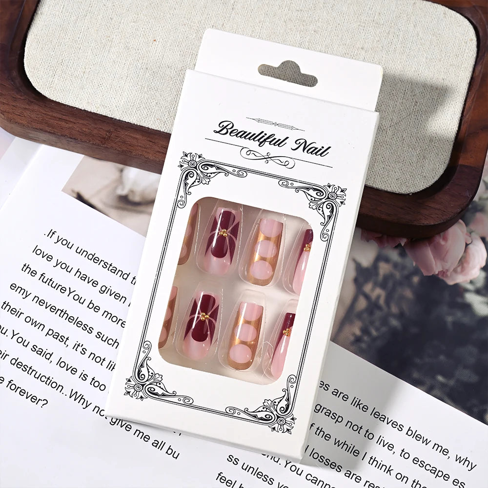 24pcs/box Fake Nail Long Ballet Reusable Acrylic Press On Nails Artificial Nails Full Cover False Nail Tips with Jelly Stickers