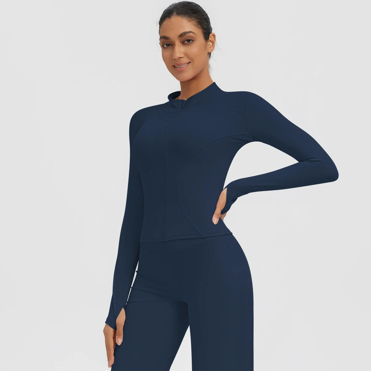New Women's Stand-Up Collar Yoga Jacket Summer Fitness Sports Solid Color Workout Top Yoga Zipper Long Sleeves Sports Top Coat