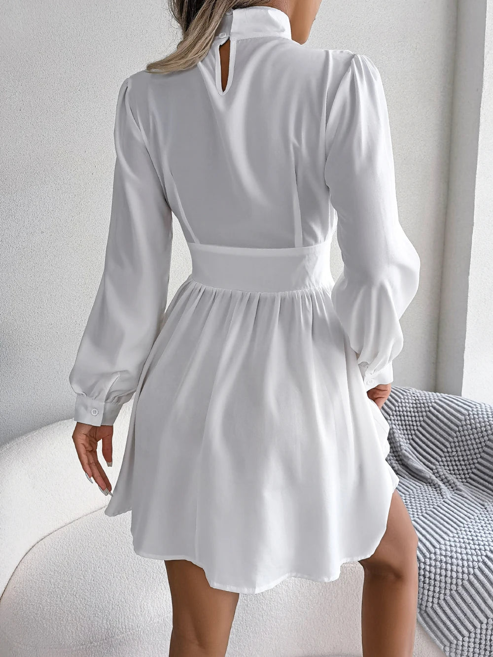 Spring Autumn Casual Solid Hollow Out Long Sleeve A Line Dress for Women Elegant Mini Dresses Red Black White Woman Clothing